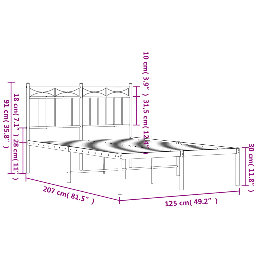 Metalni okvir za krevet s uzglavljem crni 120x200 cm