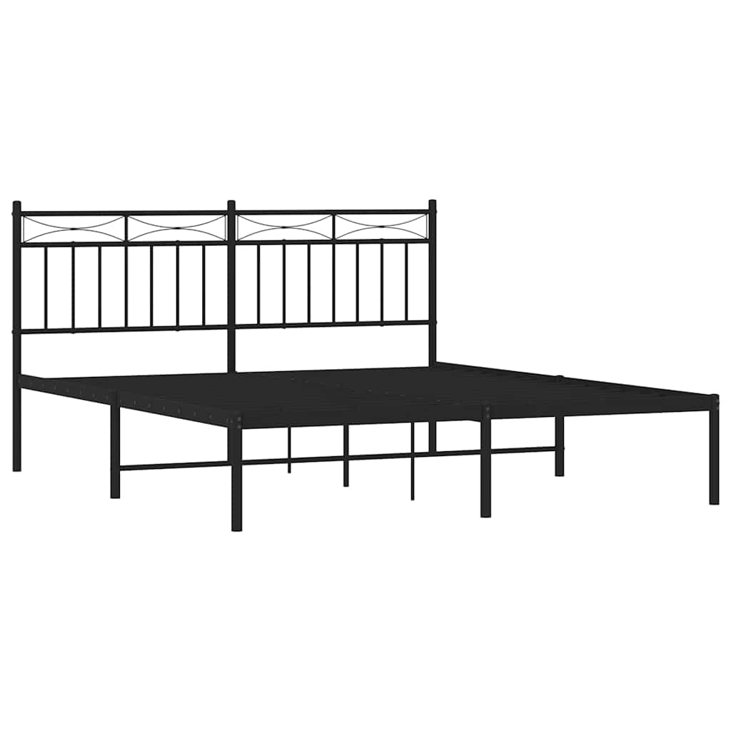 Metalni okvir za krevet s uzglavljem crni 150x200 cm