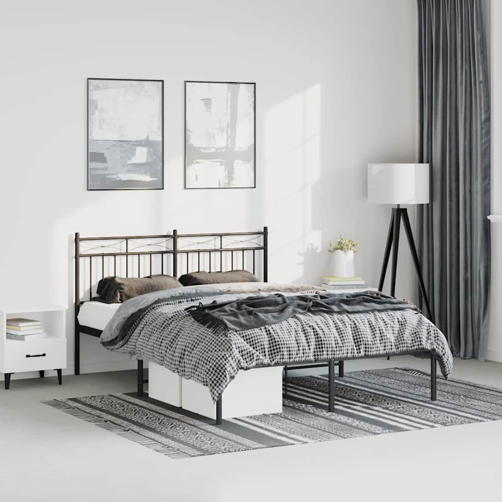 Metalni okvir za krevet s uzglavljem crni 150x200 cm