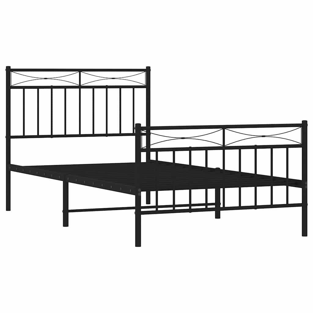 Metalni okvir kreveta uzglavlje i podnožje crni 100x190 cm