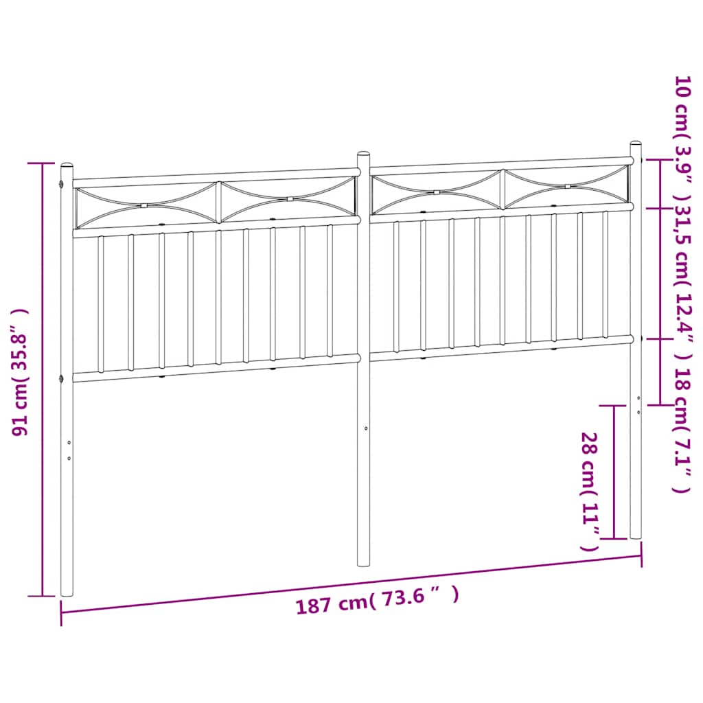Metalno zamjensko uzglavlje crno 180 cm