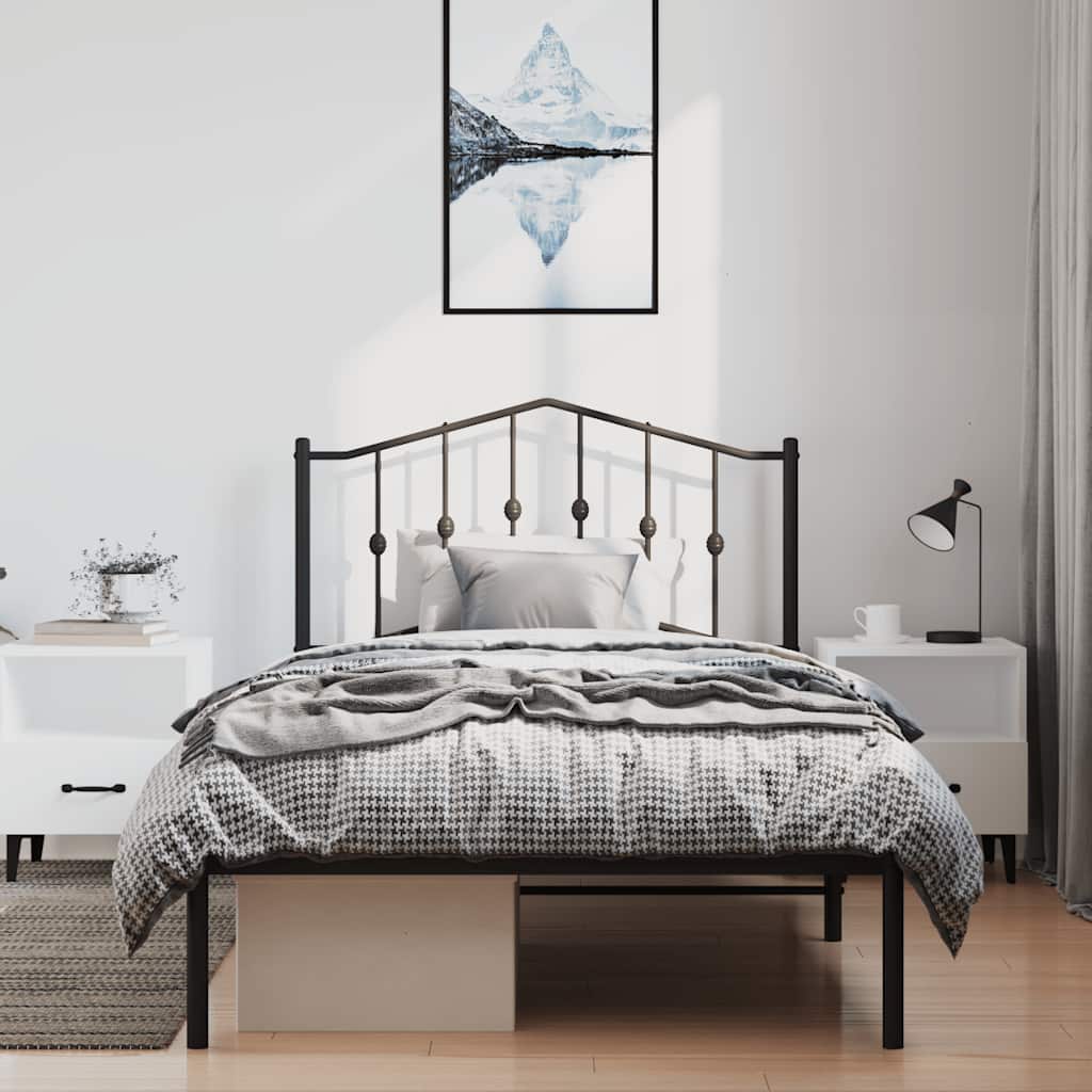 Metalni okvir za krevet s uzglavljem crni 100x190 cm