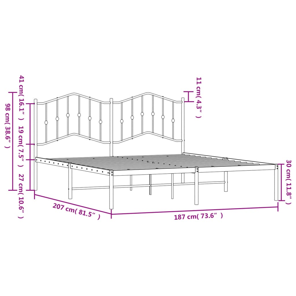 Metalni okvir za krevet s uzglavljem crni 180x200 cm