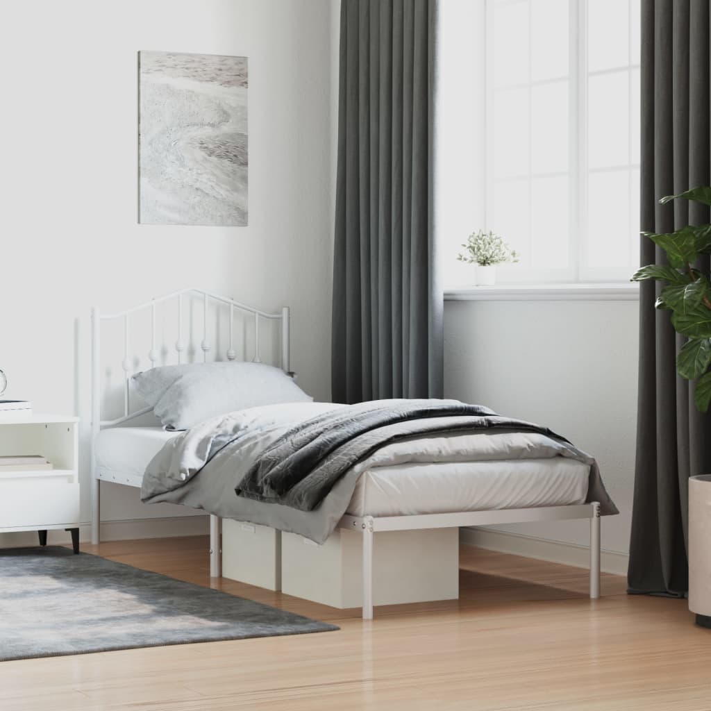 Metalni okvir za krevet s uzglavljem bijeli 90 x 190 cm