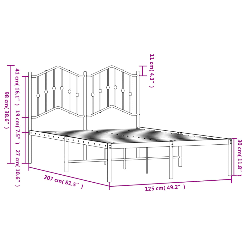 Metalni okvir za krevet s uzglavljem bijeli 120x200 cm