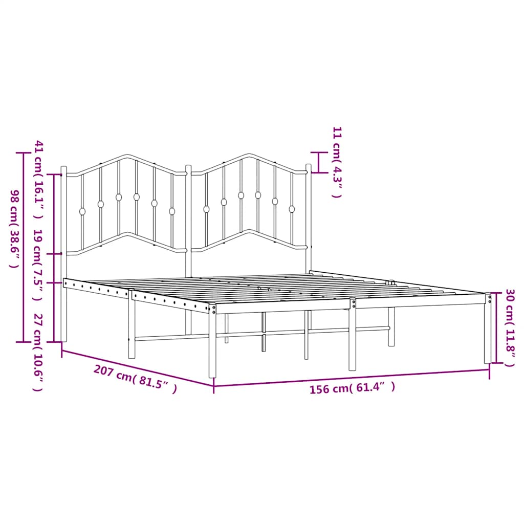 Metalni okvir za krevet s uzglavljem bijeli 150x200 cm