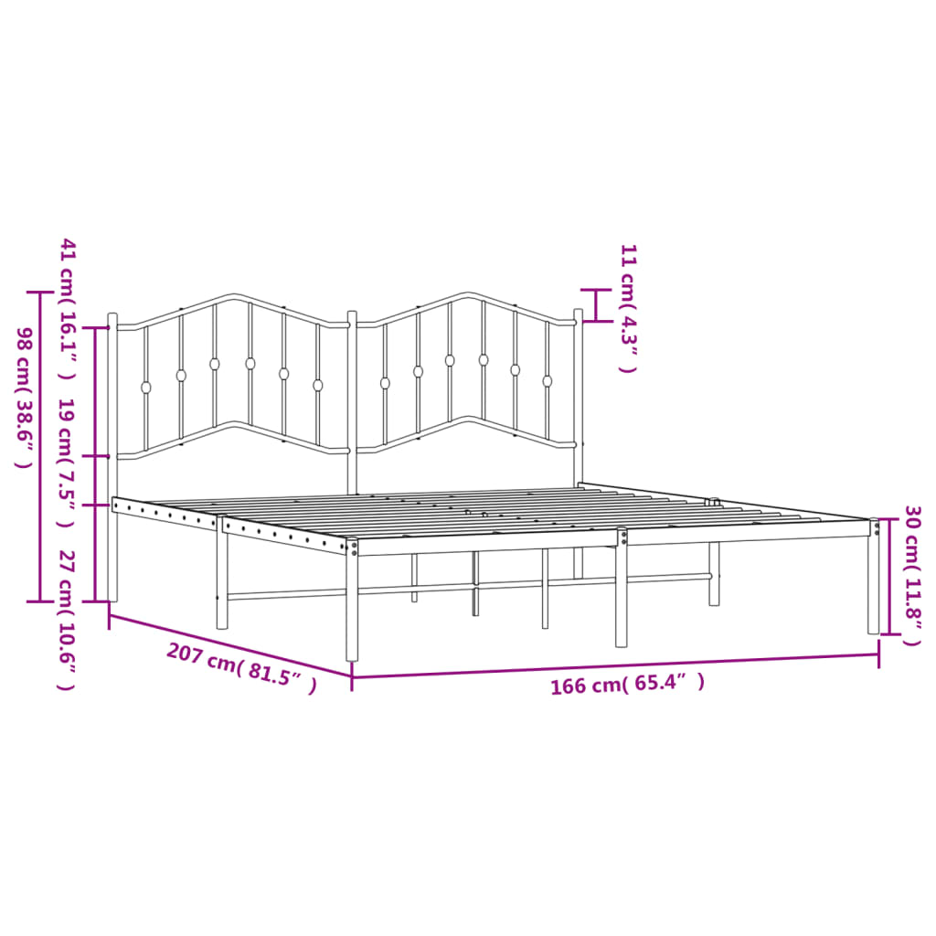 Metalni okvir za krevet s uzglavljem bijeli 160x200 cm