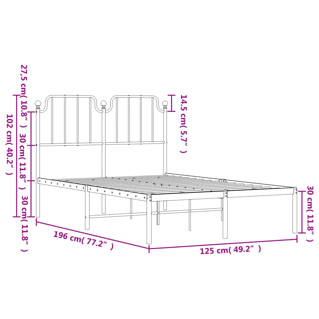 Metalni okvir za krevet s uzglavljem crni 120x190 cm