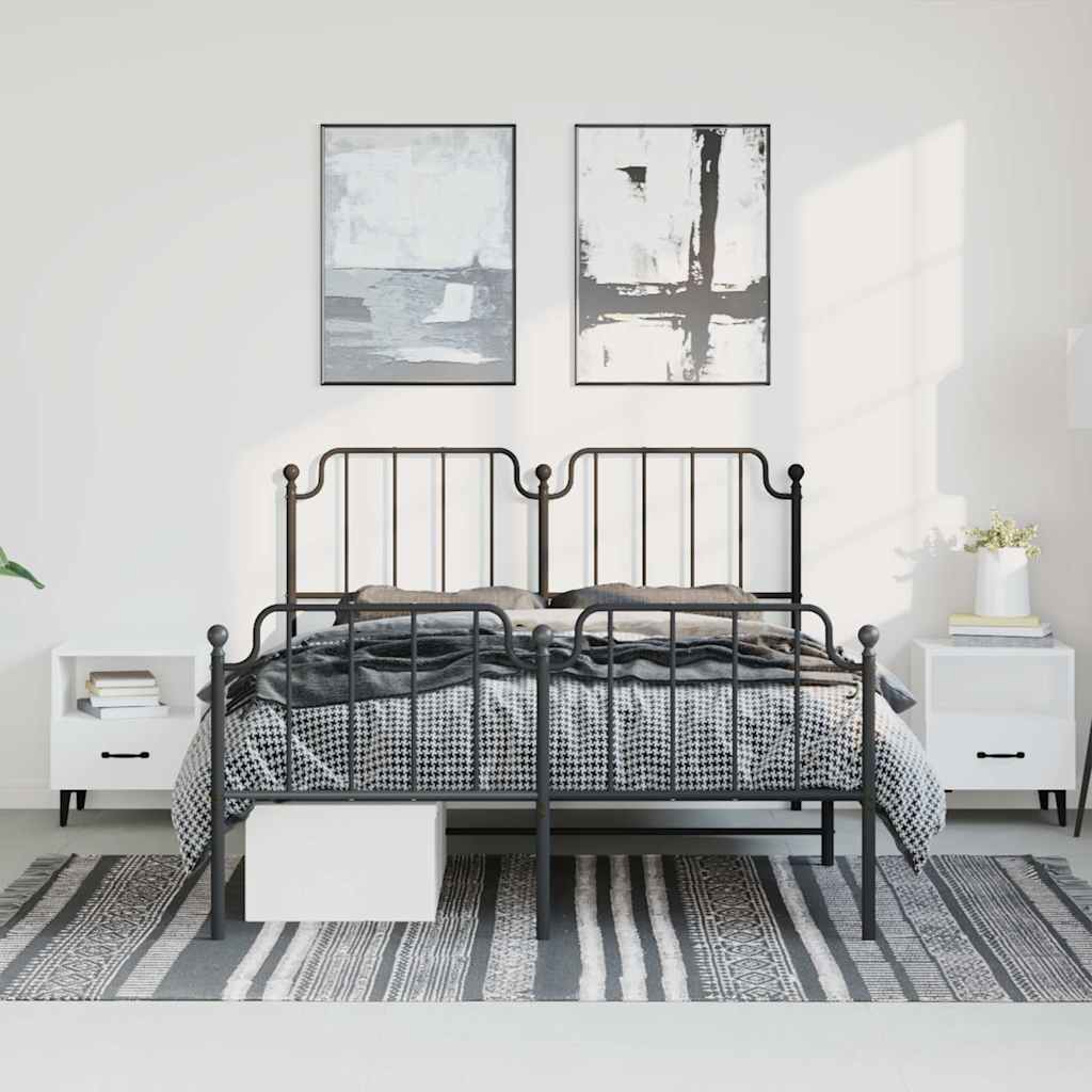 Metalni okvir kreveta s uzglavljem i podnožjem crni 135x190 cm