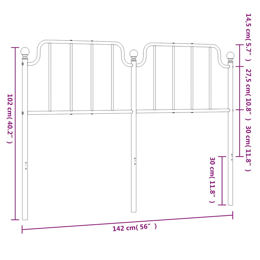 Metalno zamjensko uzglavlje crno 135 cm