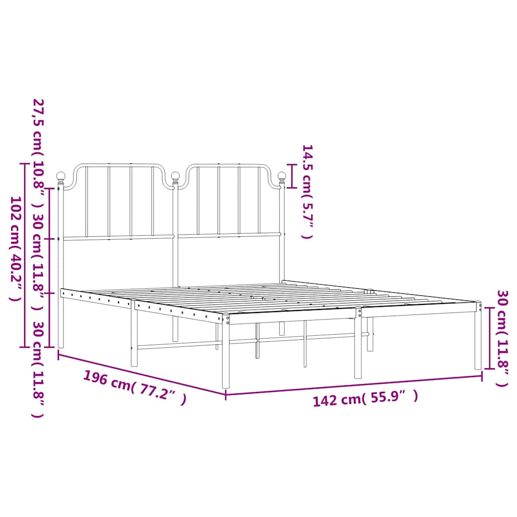 Metalni okvir za krevet s uzglavljem bijeli 135x190 cm