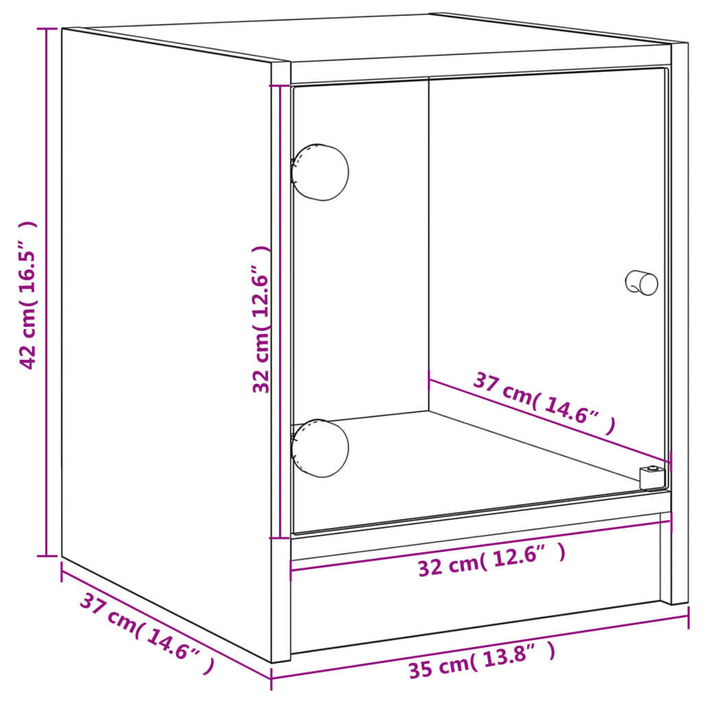 Noćni ormarići sa staklenim vratima 2 kom bijeli 35x37x42 cm