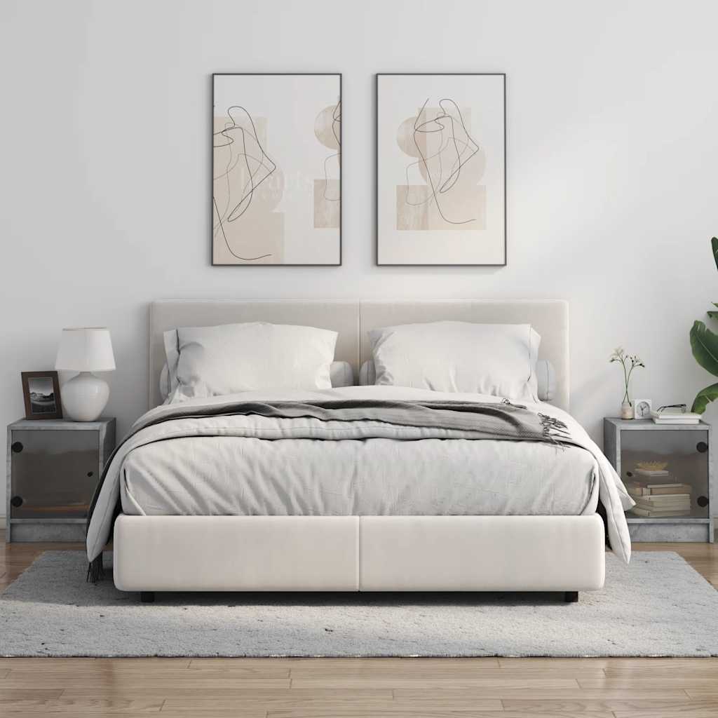 Noćni ormarići staklena vrata 2 kom boja betona 35x37x42 cm