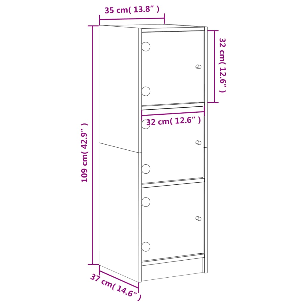 Visoka komoda sa staklenim vratima boja betona 35 x 37 x 109 cm
