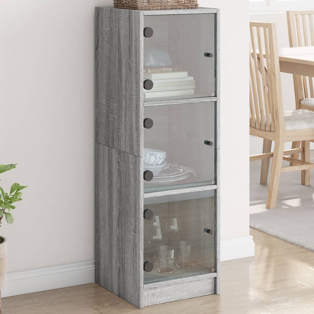 Visoka komoda sa staklenim vratima boja hrasta 35 x 37 x 109 cm