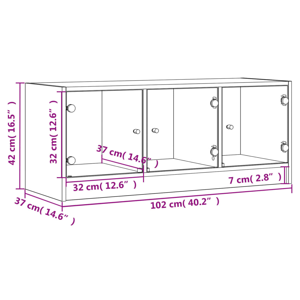 TV ormarić sa staklenim vratima boja betona 102x37x42 cm