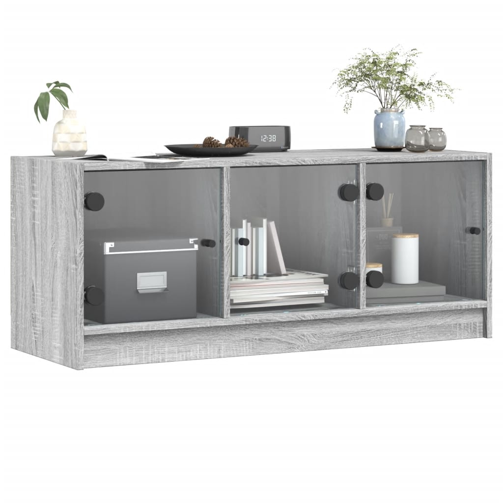TV ormarić sa staklenim vratima siva boja hrasta 102x37x42 cm