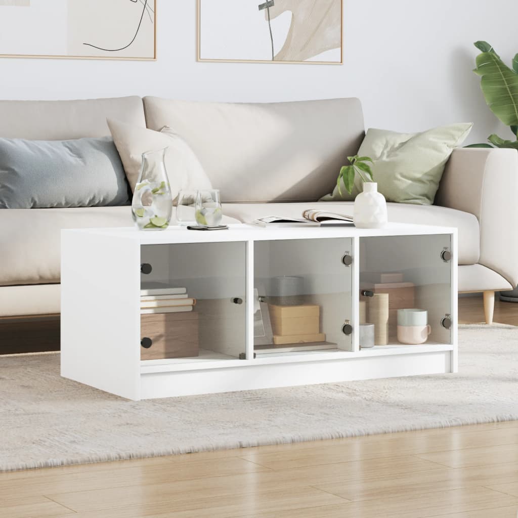 Stolić za kavu sa staklenim vratima bijeli 102 x 50 x 42 cm