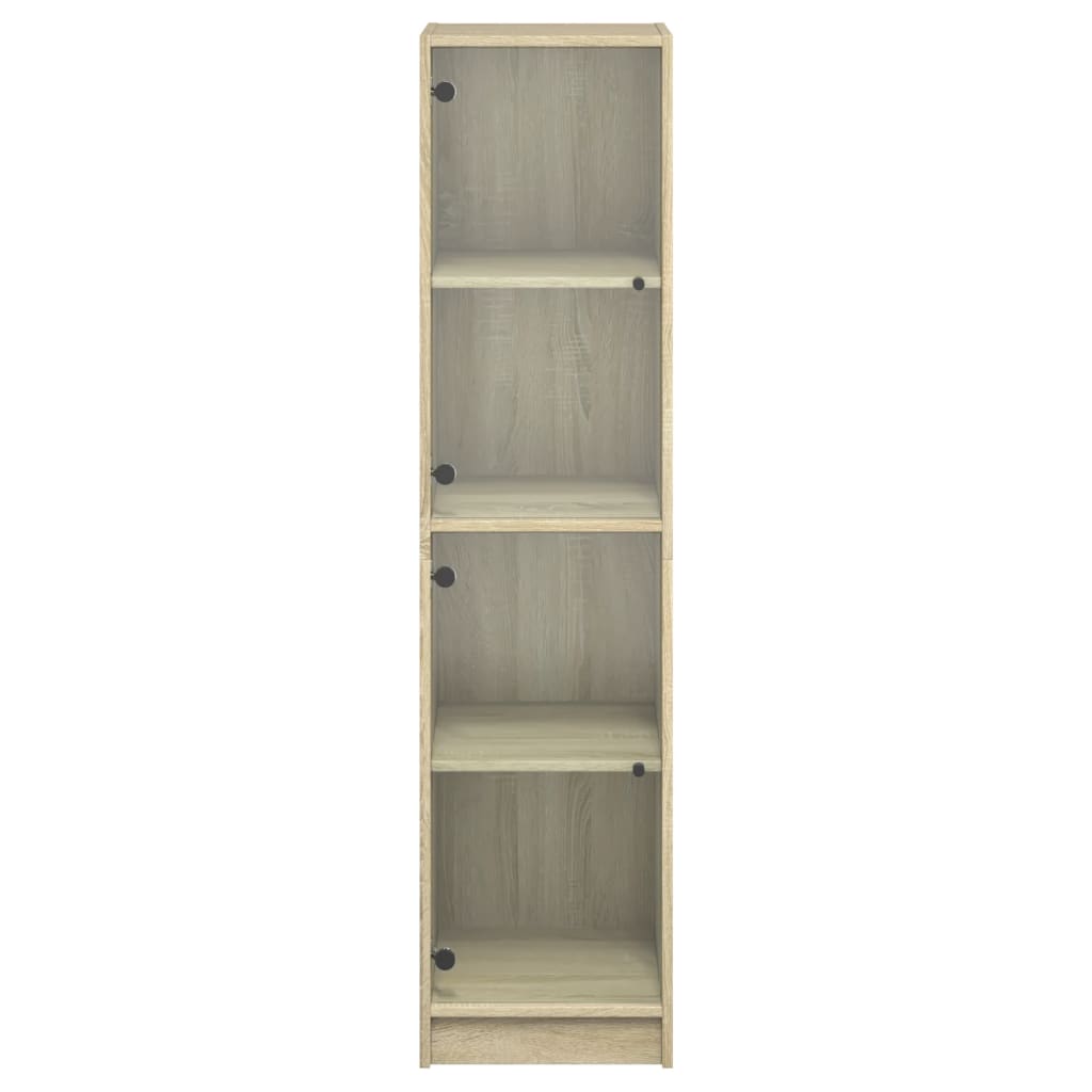 Visoka komoda sa staklenim vratima boja hrasta 35 x 37 x 142 cm