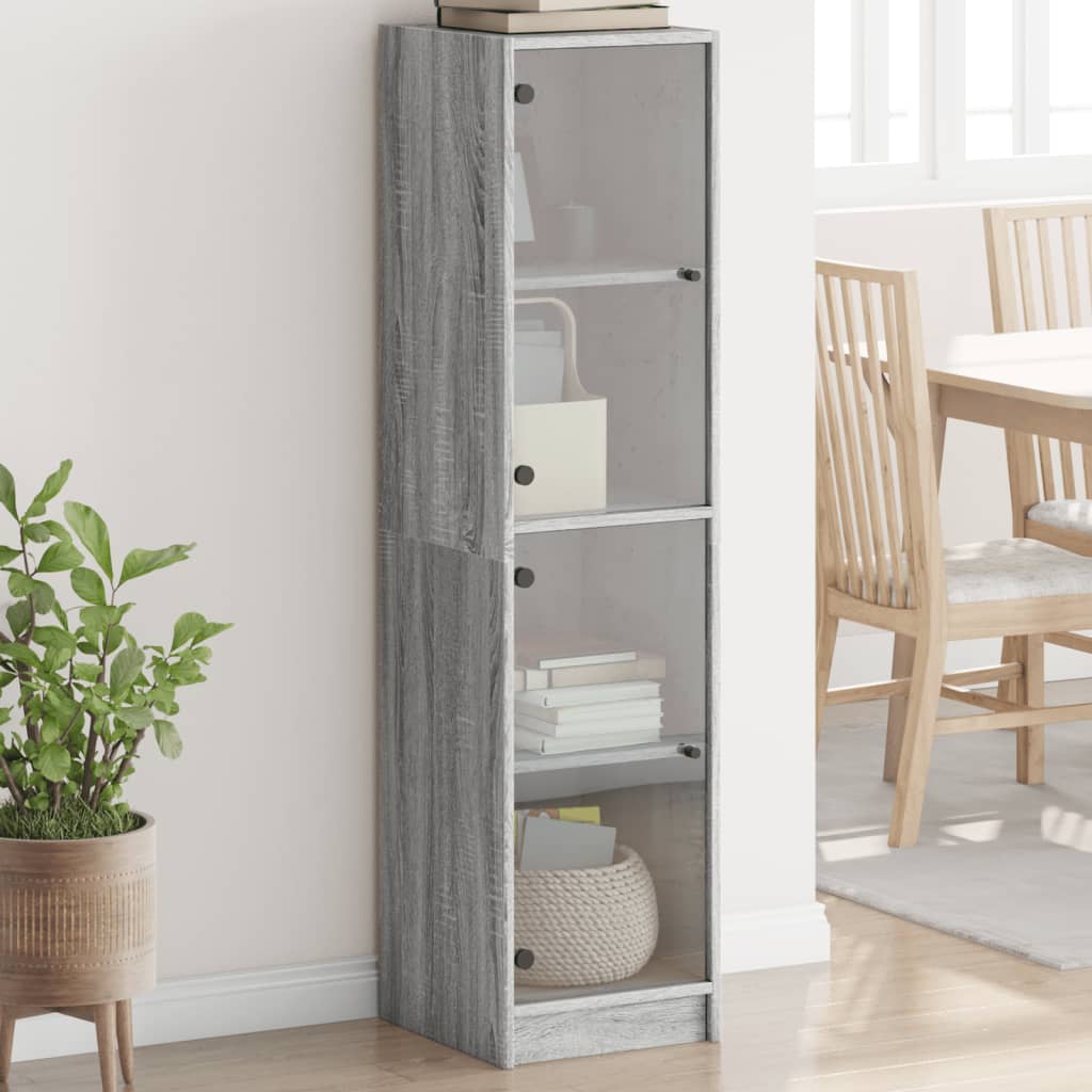 Visoka komoda sa staklenim vratima boja hrasta 35 x 37 x 142 cm