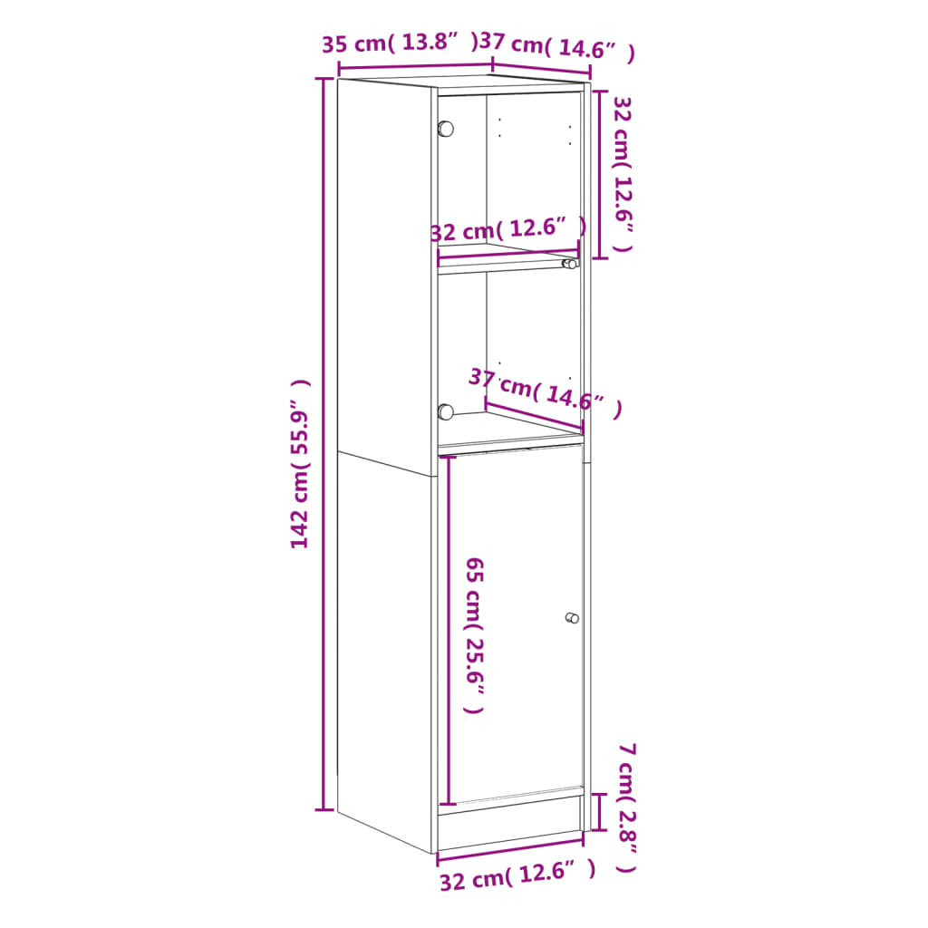 Visoka komoda sa staklenim vratima bijela 35 x 37 x 142 cm