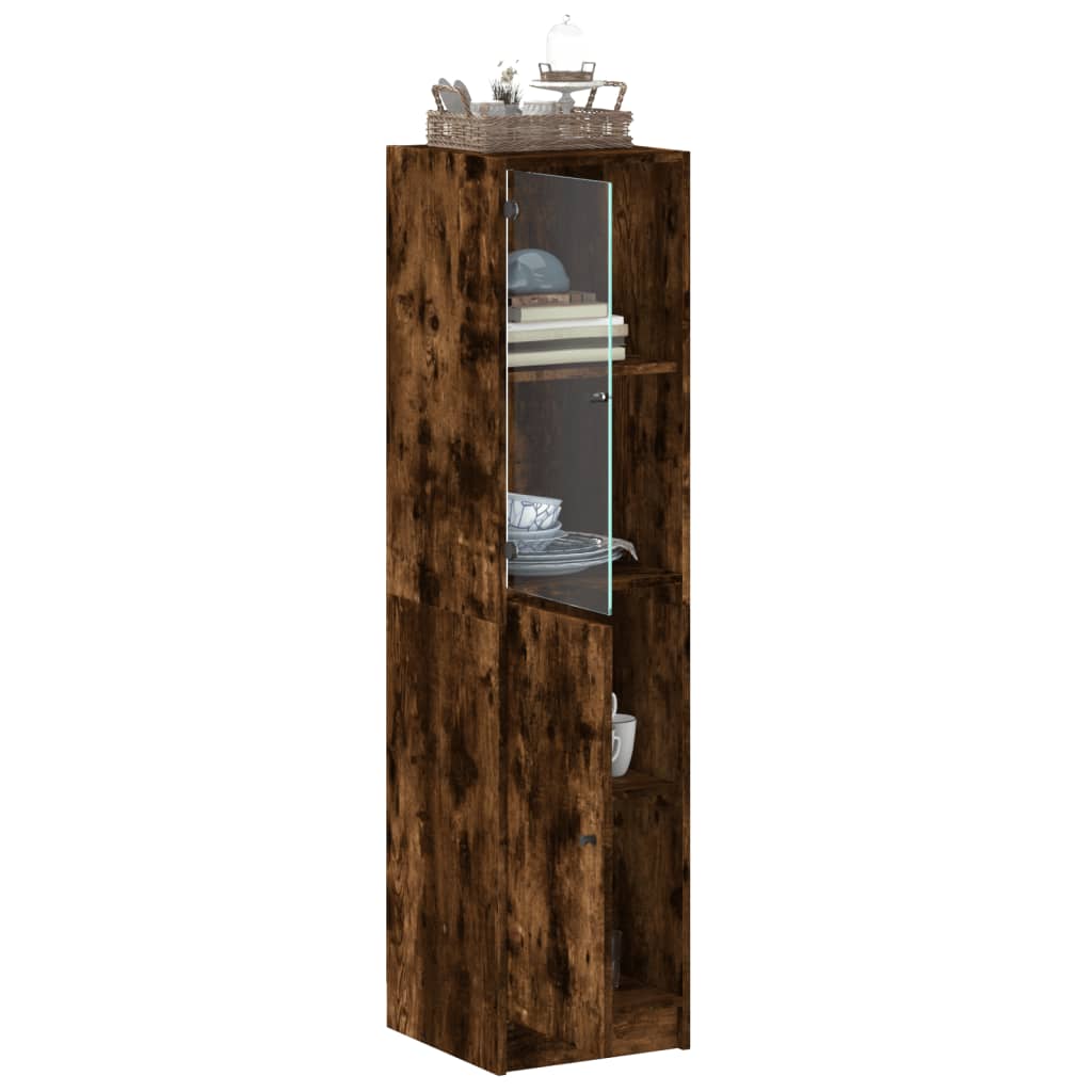 Visoka komoda sa staklenim vratima boja hrasta 35 x 37 x 142 cm