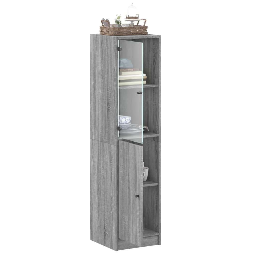 Visoka komoda sa staklenim vratima boja hrasta 35 x 37 x 142 cm