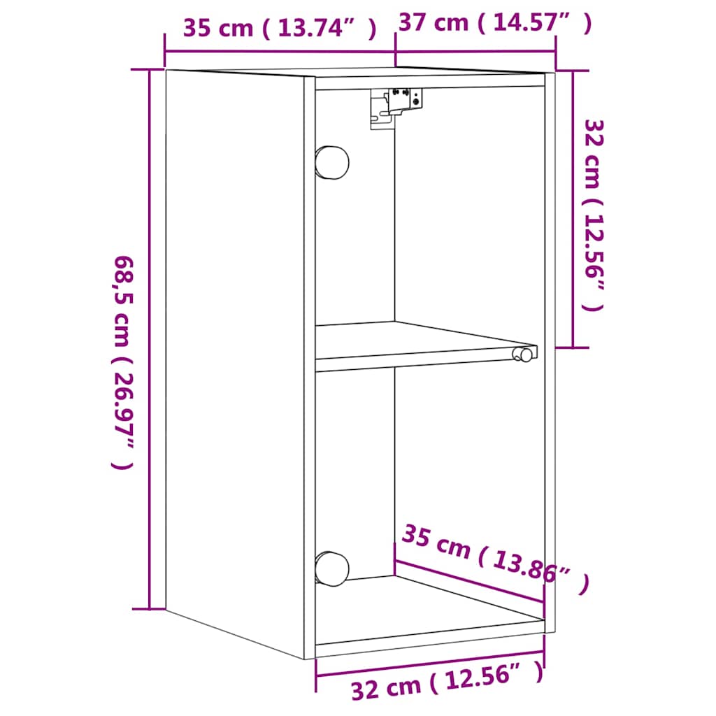 Zidni ormarić sa staklenim vratima bijeli 35 x 37 x 68,5 cm
