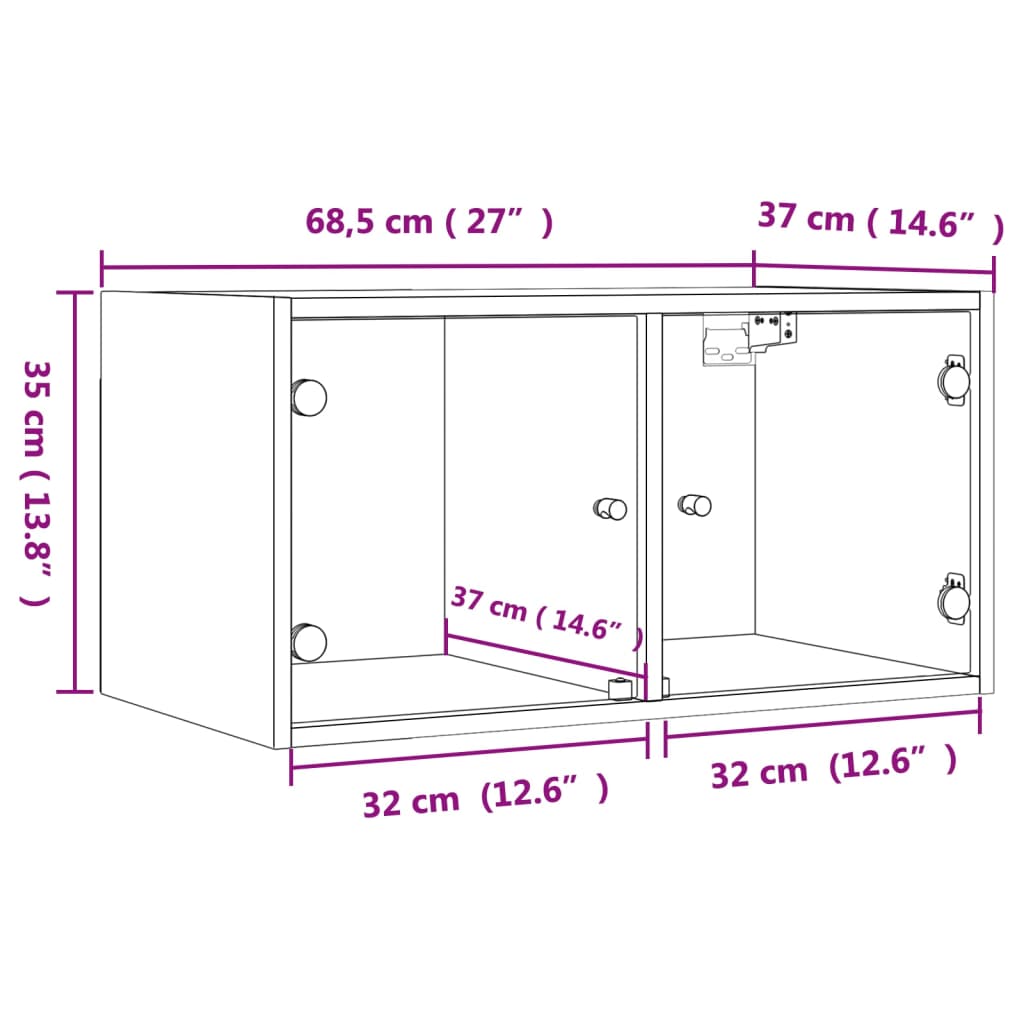 Zidni ormarići staklena vrata 2 kom boja betona 68,5x37x35 cm