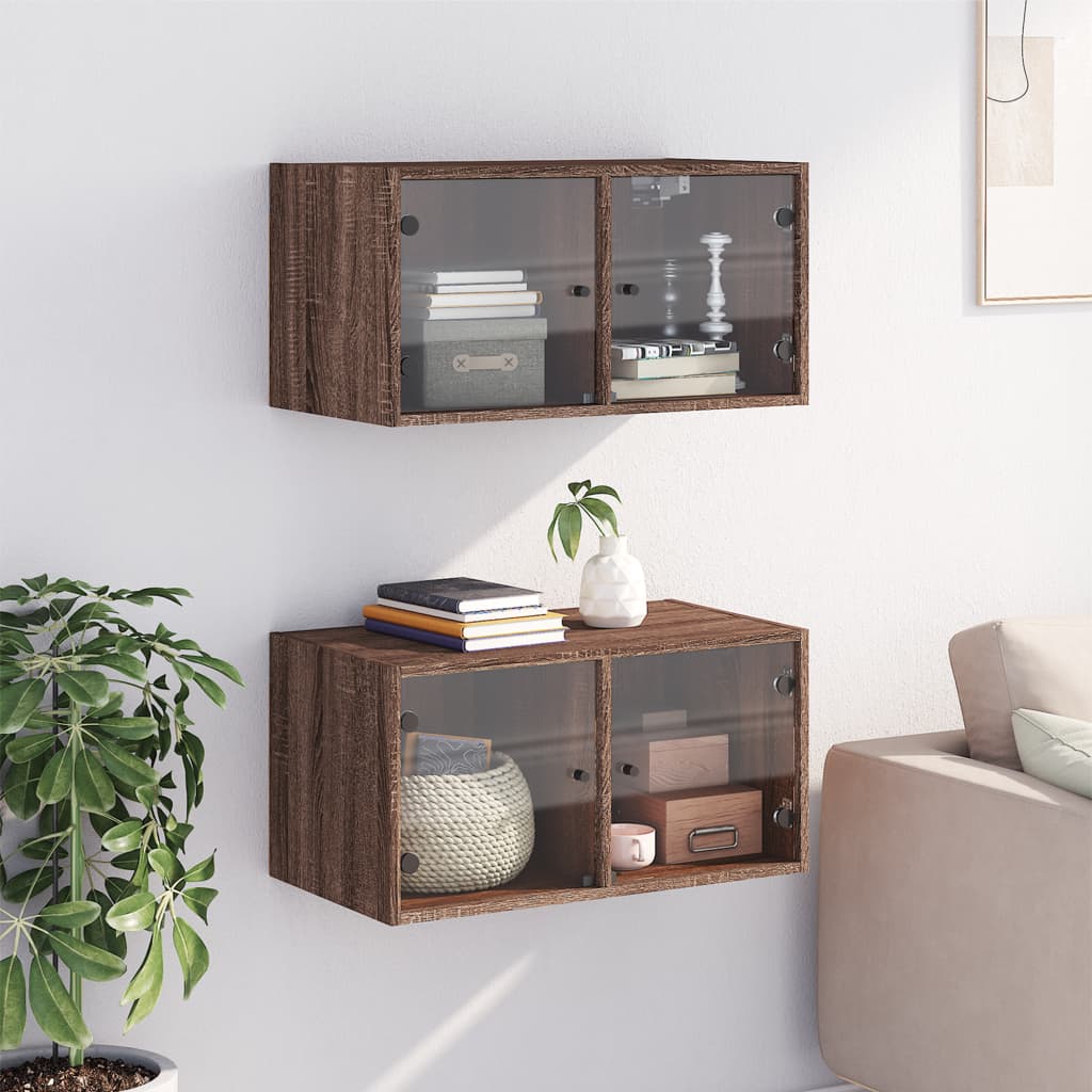 Zidni ormarići staklena vrata 2 kom boja hrasta 68,5x37x35 cm