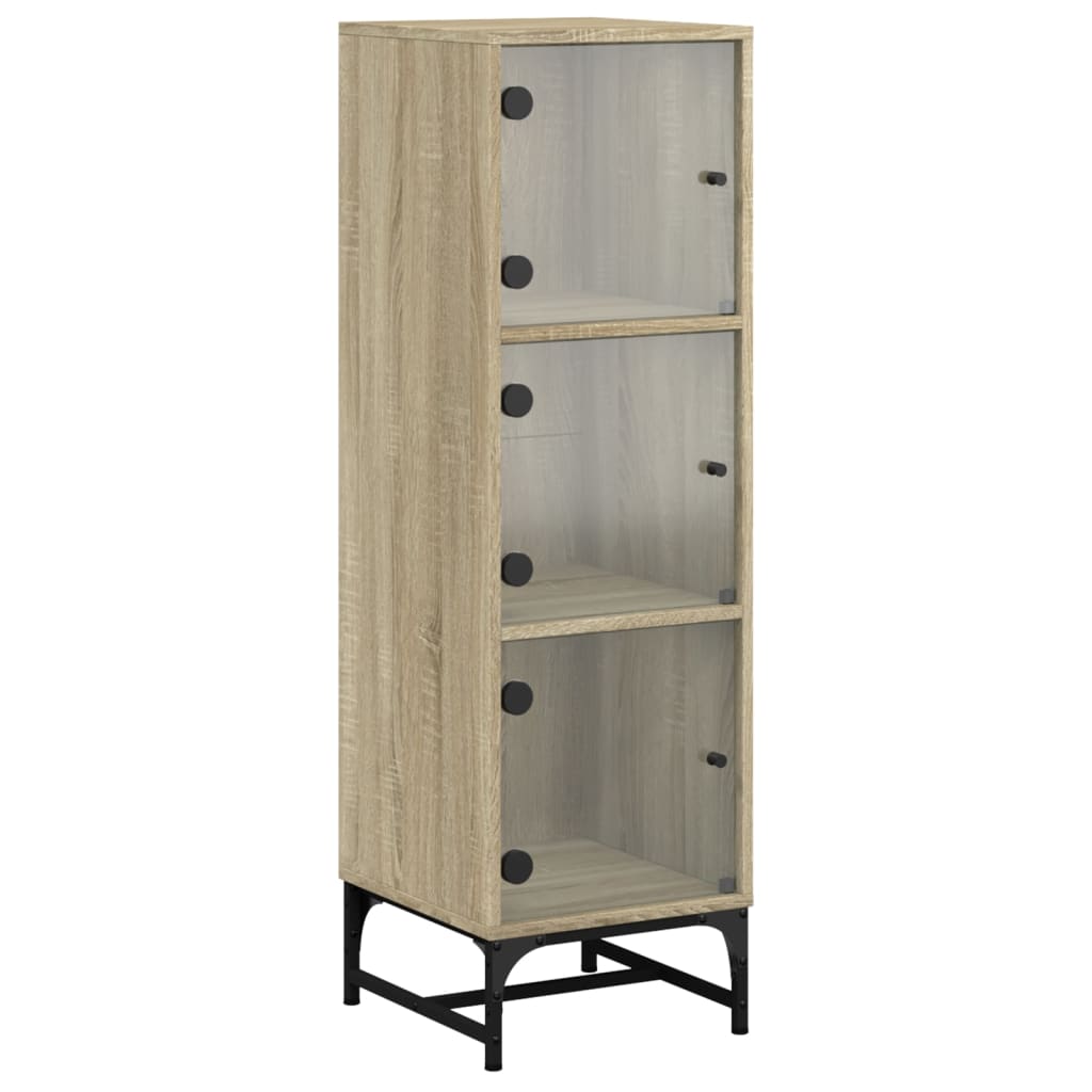 Visoka komoda sa staklenim vratima boja hrasta 35 x 37 x 120 cm