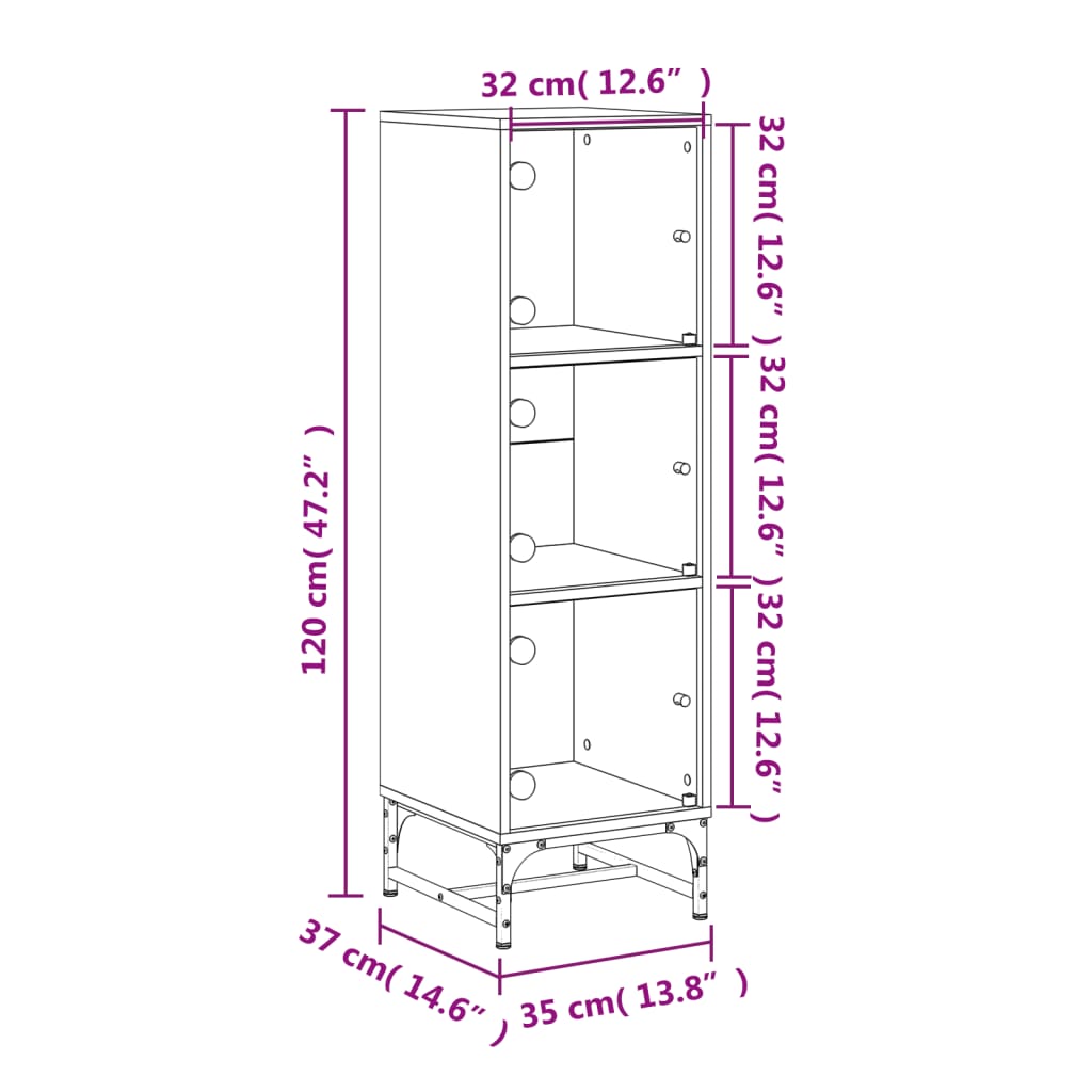 Visoka komoda sa staklenim vratima boja hrasta 35 x 37 x 120 cm