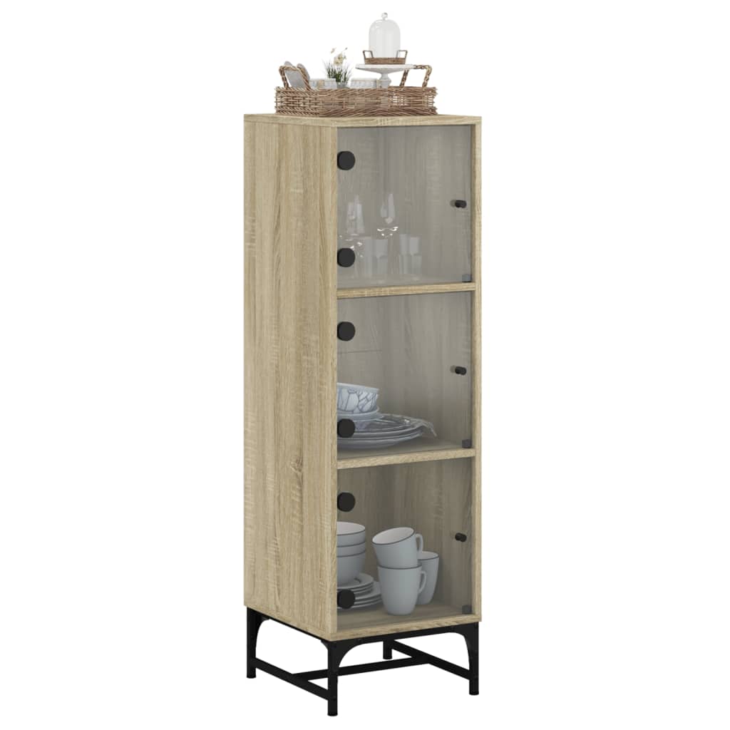 Visoka komoda sa staklenim vratima boja hrasta 35 x 37 x 120 cm