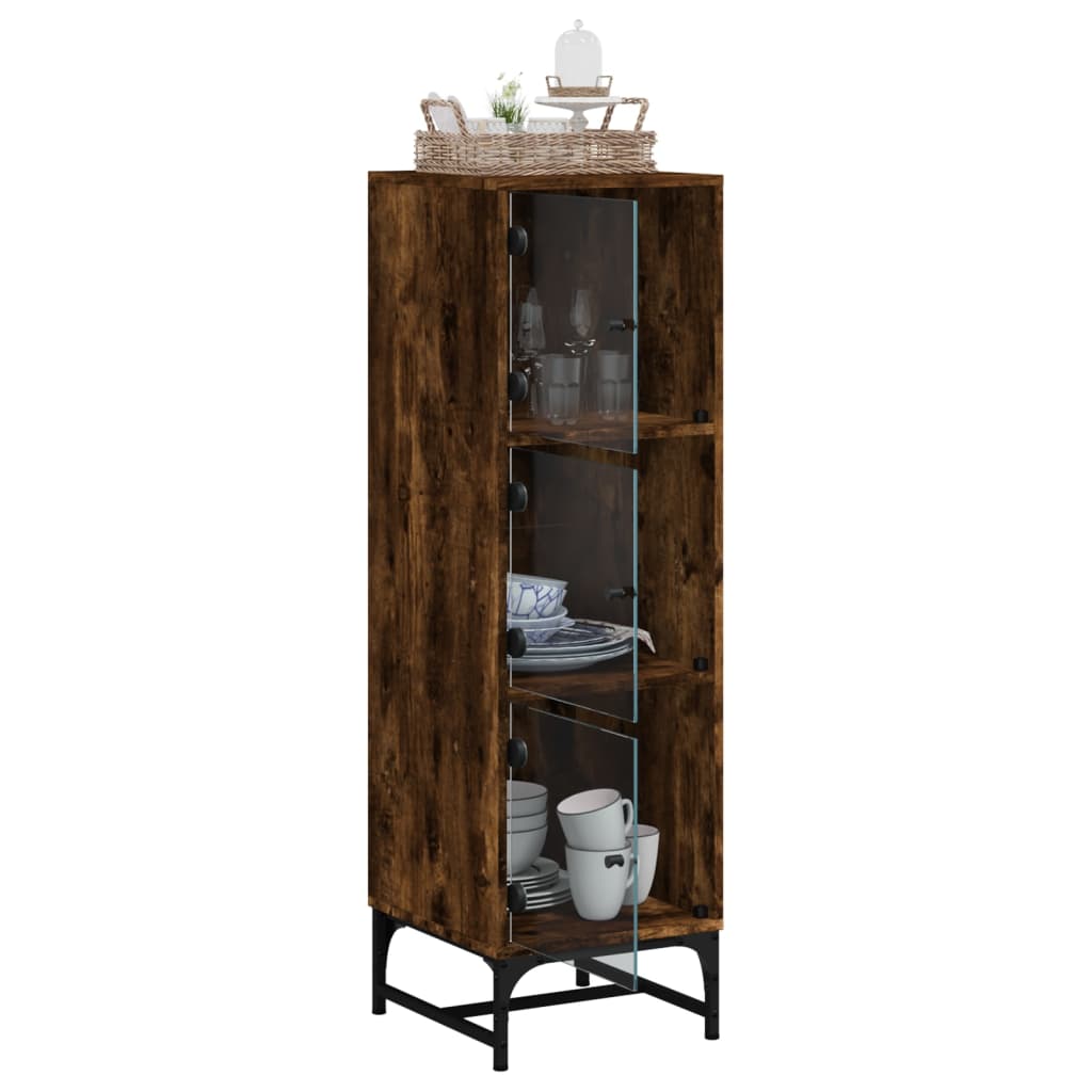 Visoka komoda sa staklenim vratima boja hrasta 35 x 37 x 120 cm