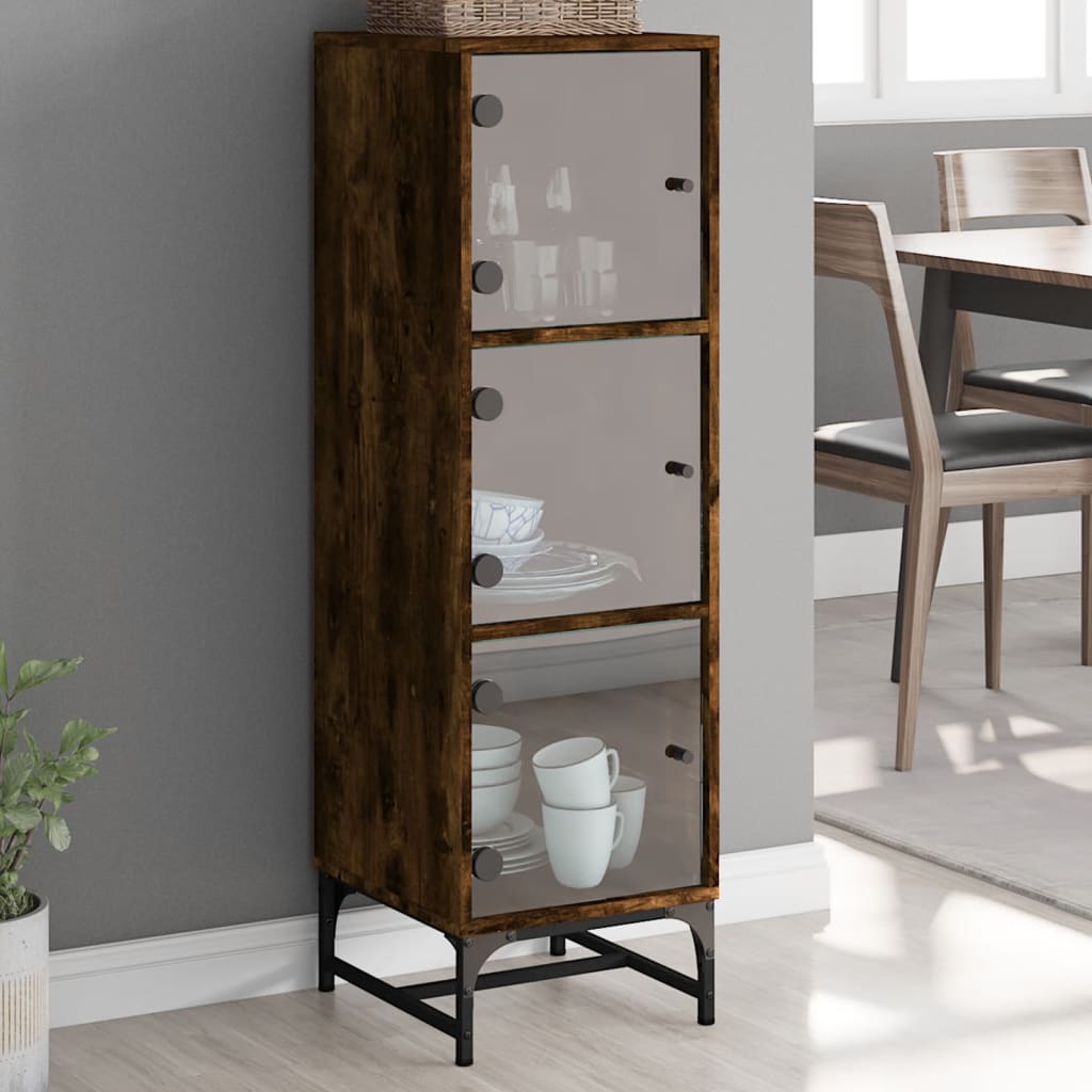 Visoka komoda sa staklenim vratima boja hrasta 35 x 37 x 120 cm
