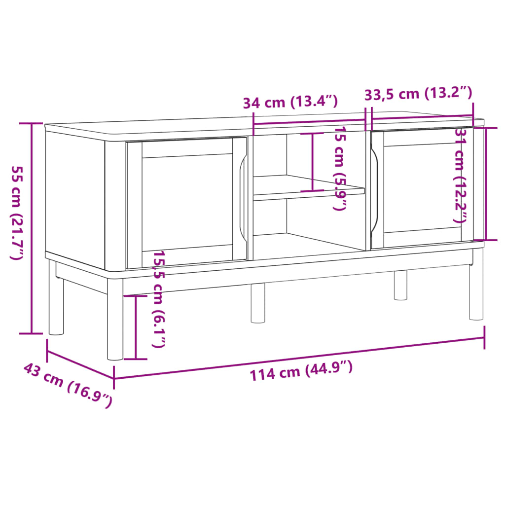 TV ormarić FLORO bijeli 114 x 43 x 55 cm od masivne borovine