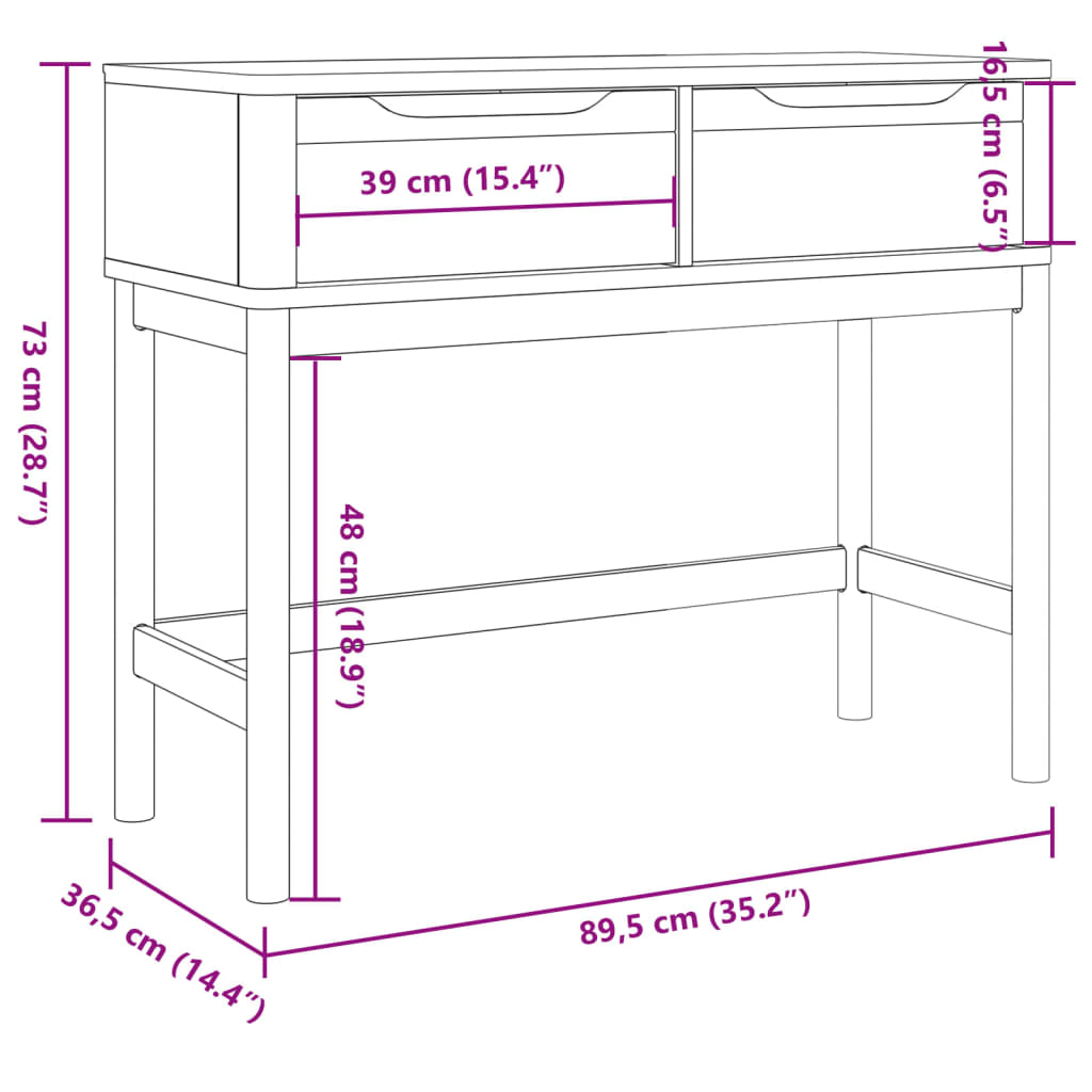 Konzolni stol FLORO bijeli 89,5x36,5x73 cm od masivne borovine