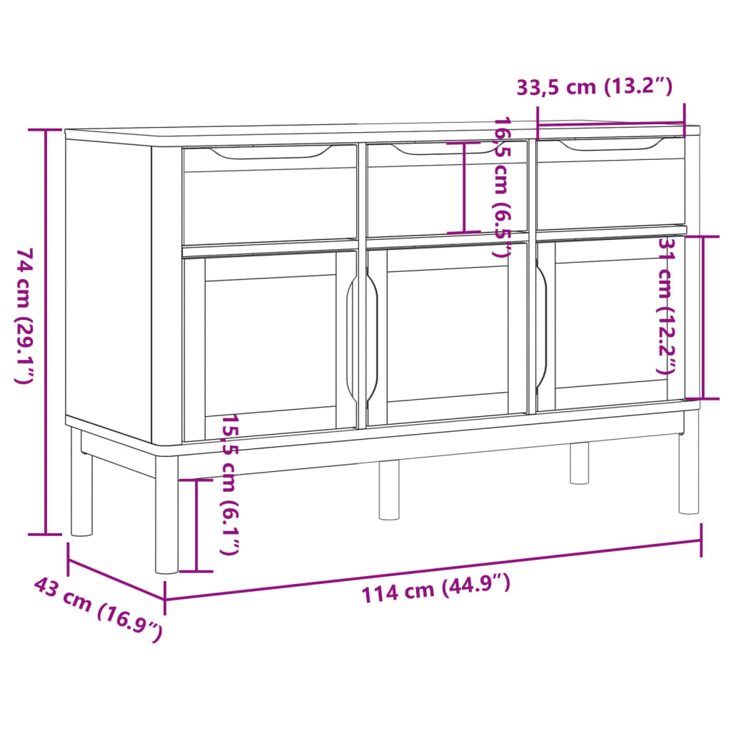 Komoda FLORO bijela 114 x 43 x 74 cm od masivne borovine