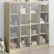 Regal za knjige s vratima boja hrasta 136x37x142 cm drveni