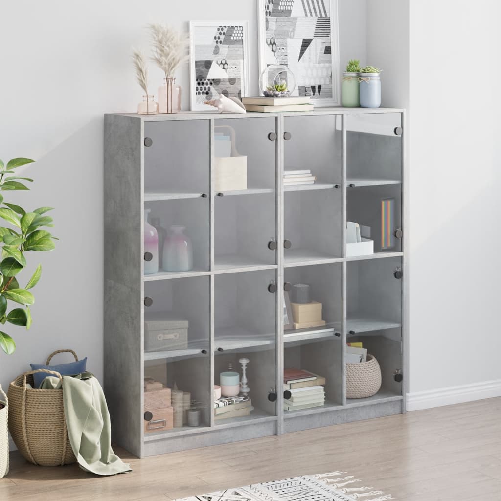 Regal za knjige s vratima boja betona 136x37x142 cm drveni