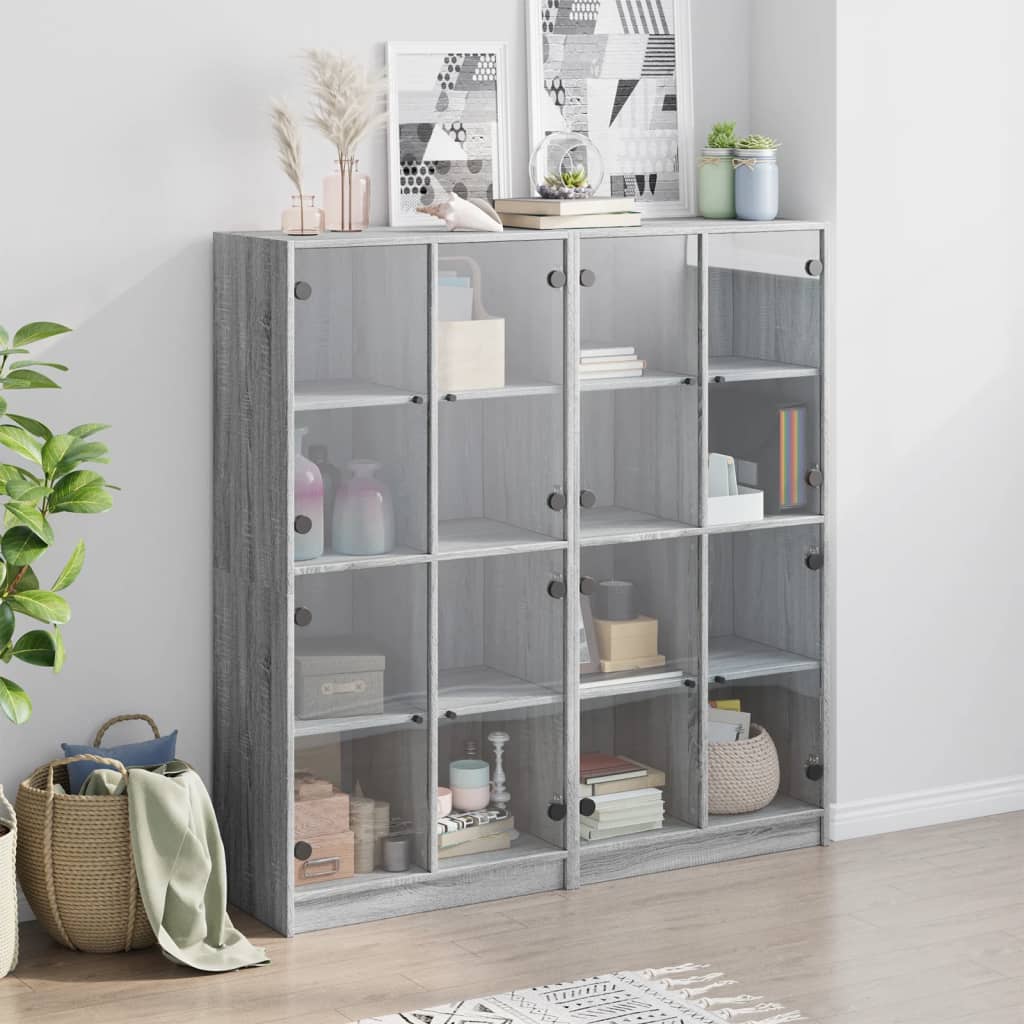 Regal za knjige s vratima boja hrasta 136x37x142 cm drveni