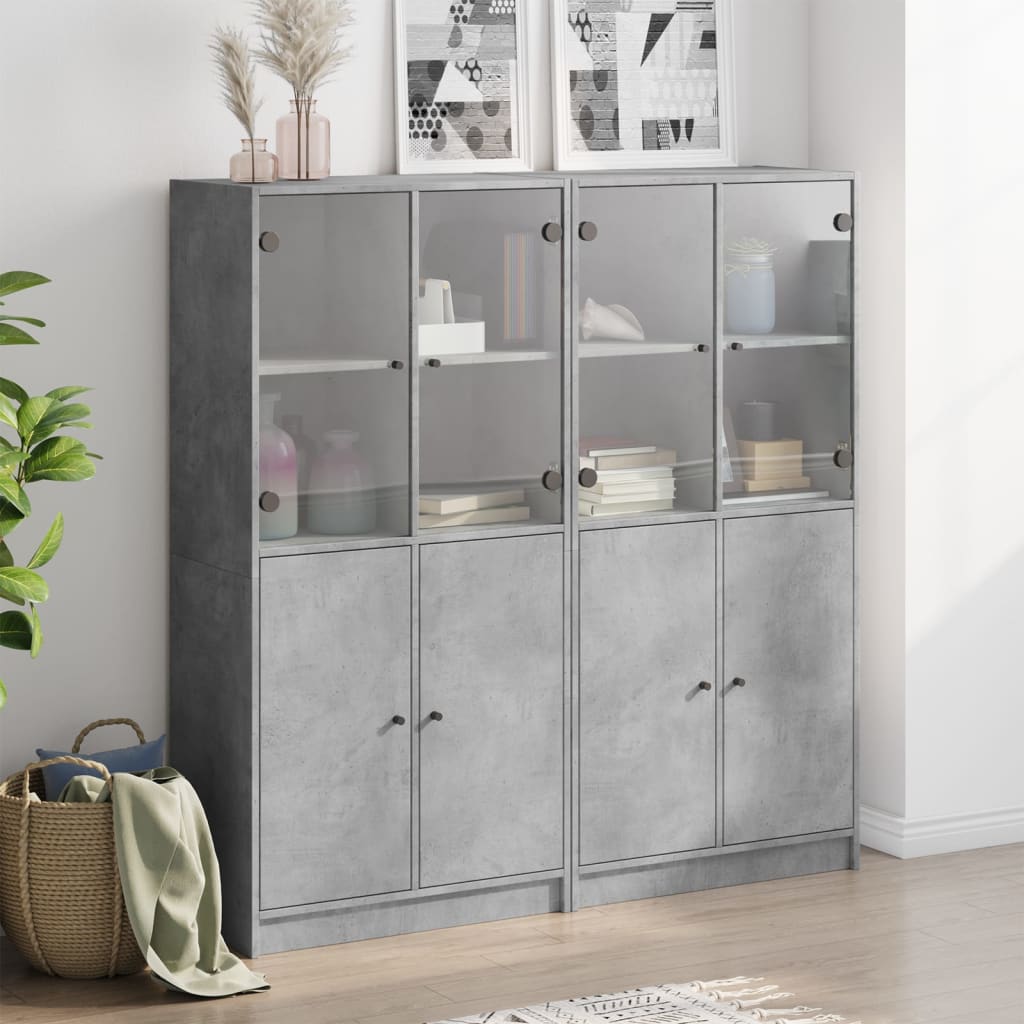 Regal za knjige s vratima boja betona 136x37x142 cm drveni