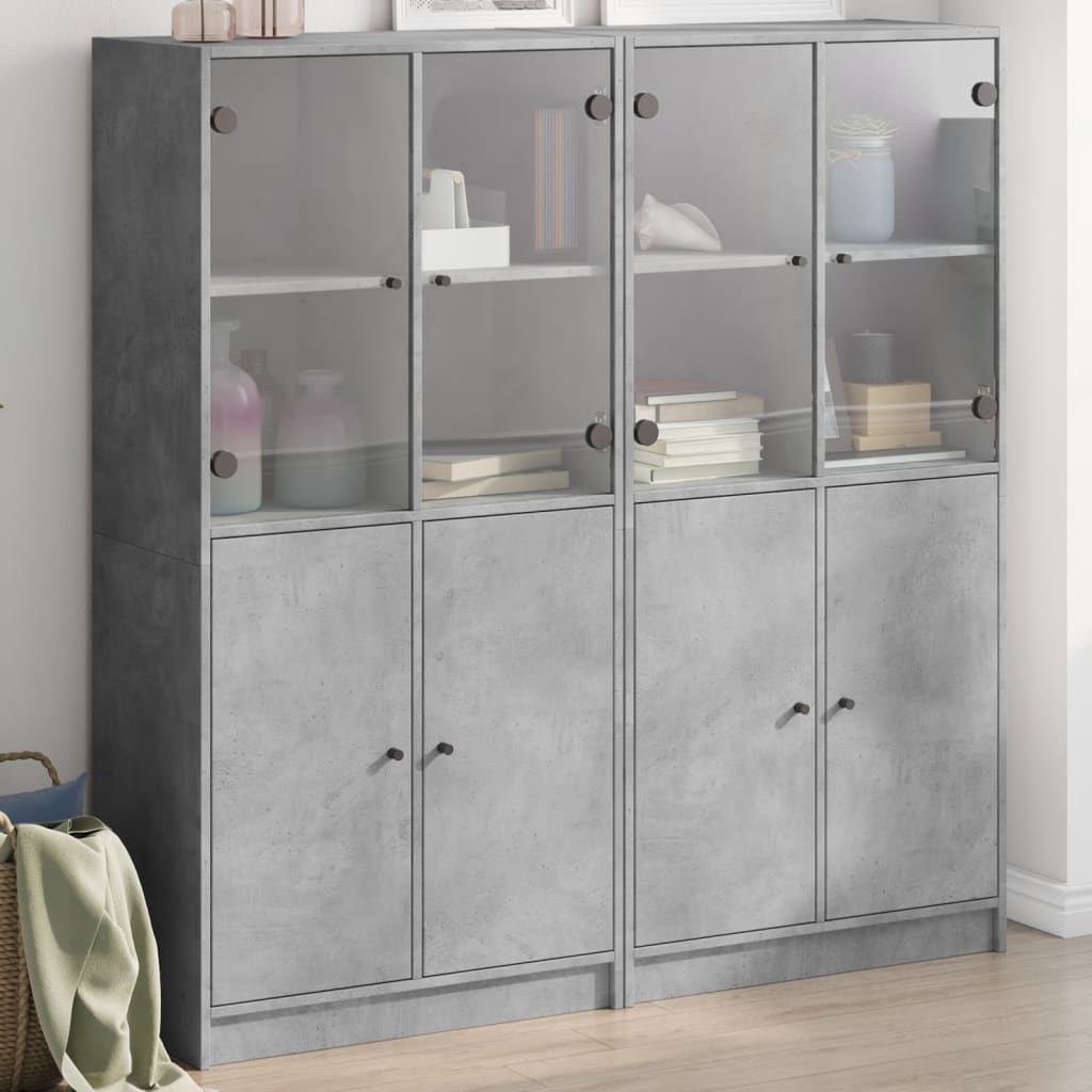 Regal za knjige s vratima boja betona 136x37x142 cm drveni