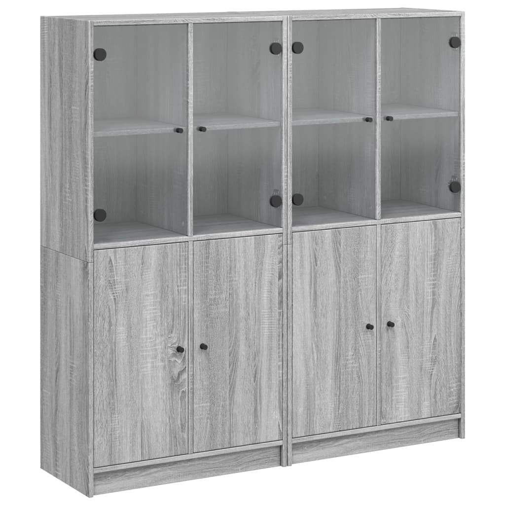 Regal za knjige s vratima boja hrasta 136x37x142 cm drveni Siva