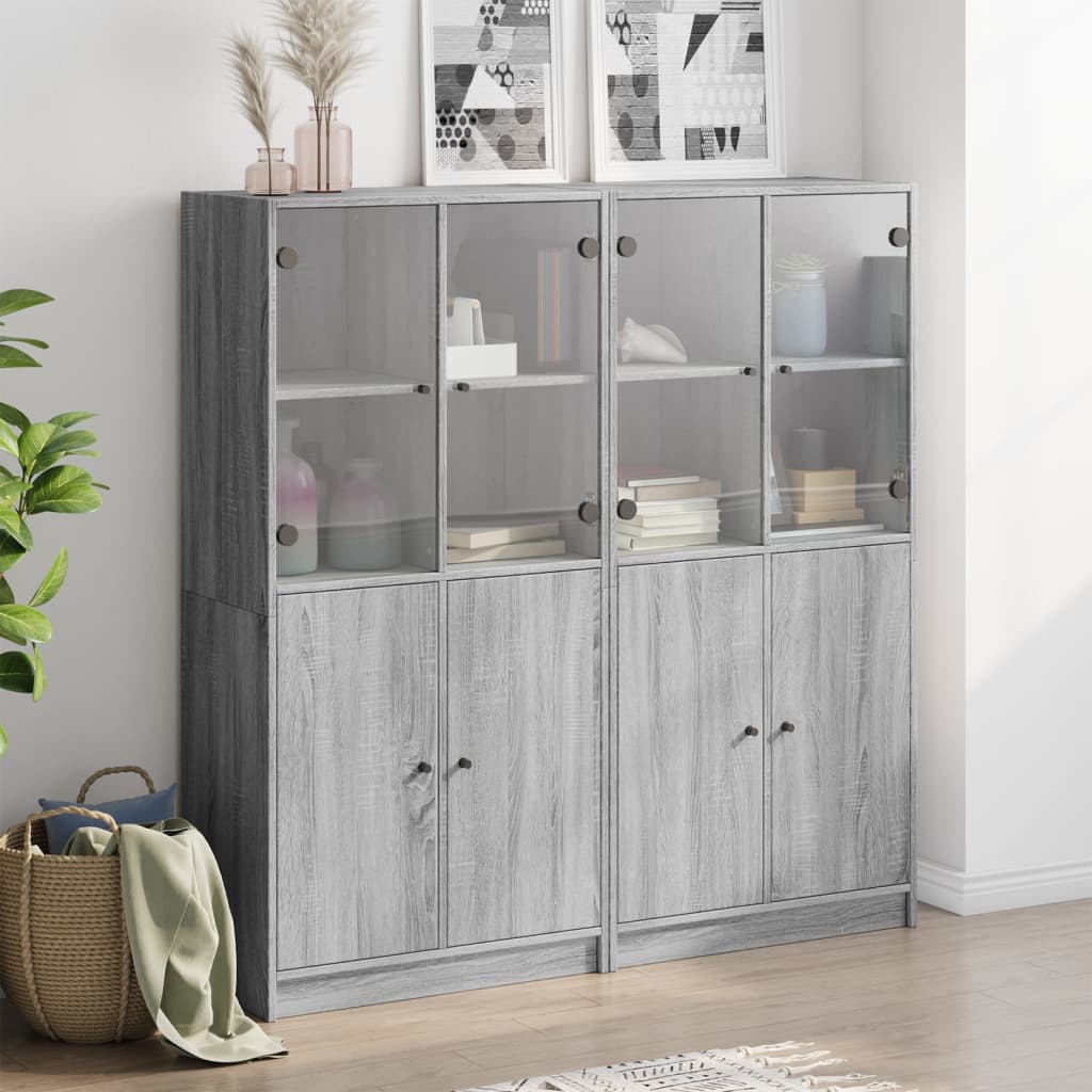 Regal za knjige s vratima boja hrasta 136x37x142 cm drveni Siva