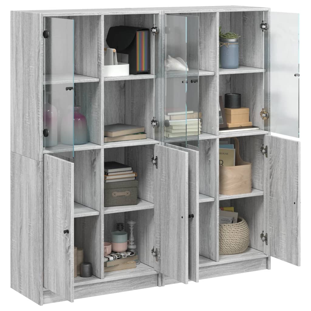 Regal za knjige s vratima boja hrasta 136x37x142 cm drveni Siva