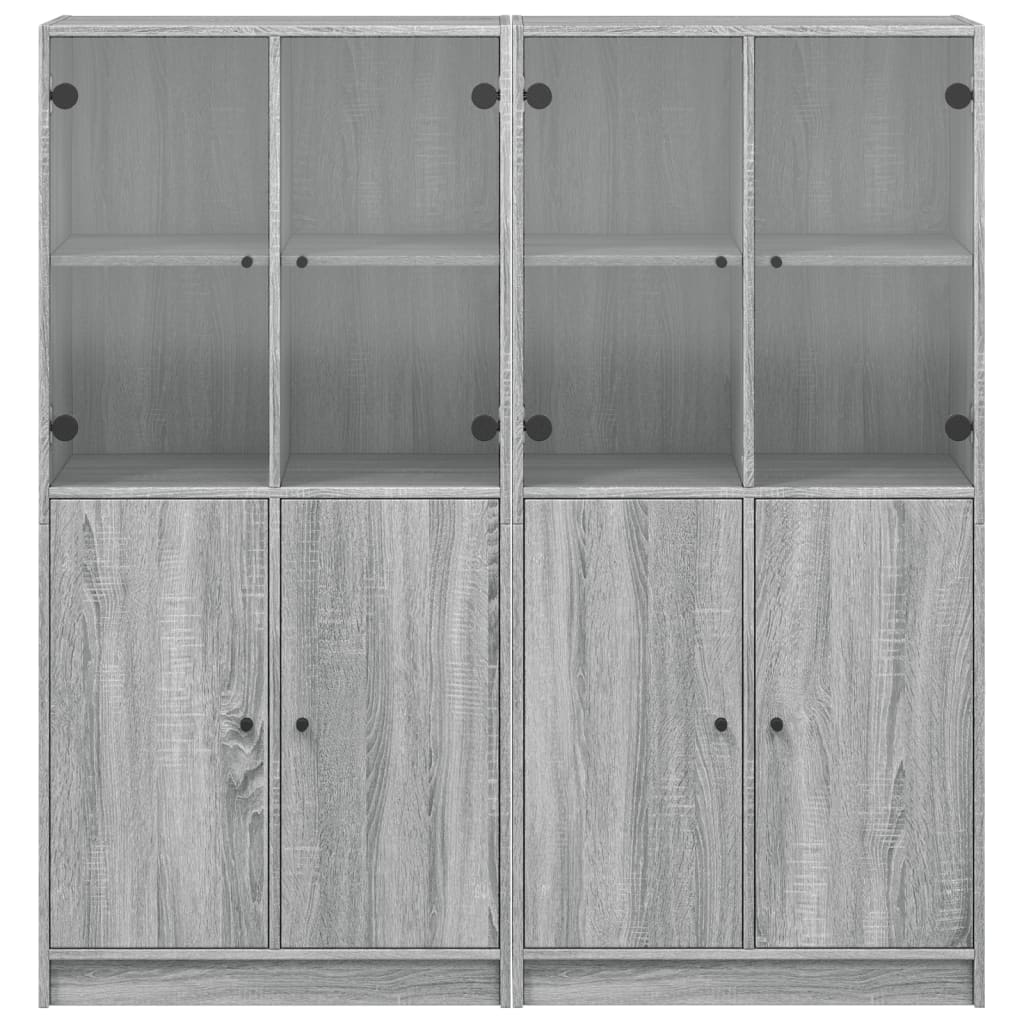 Regal za knjige s vratima boja hrasta 136x37x142 cm drveni Siva