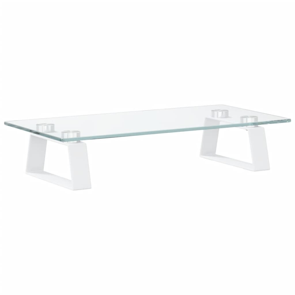 Stalak za monitor bijeli 40 x 20 x 8 cm kaljeno staklo i metal