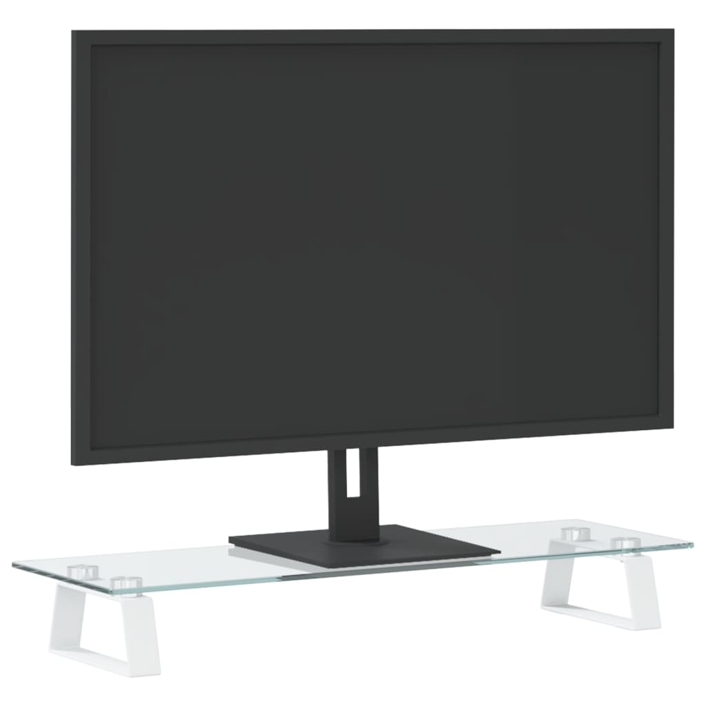 Stalak za monitor bijeli 60 x 20 x 8 cm kaljeno staklo i metal