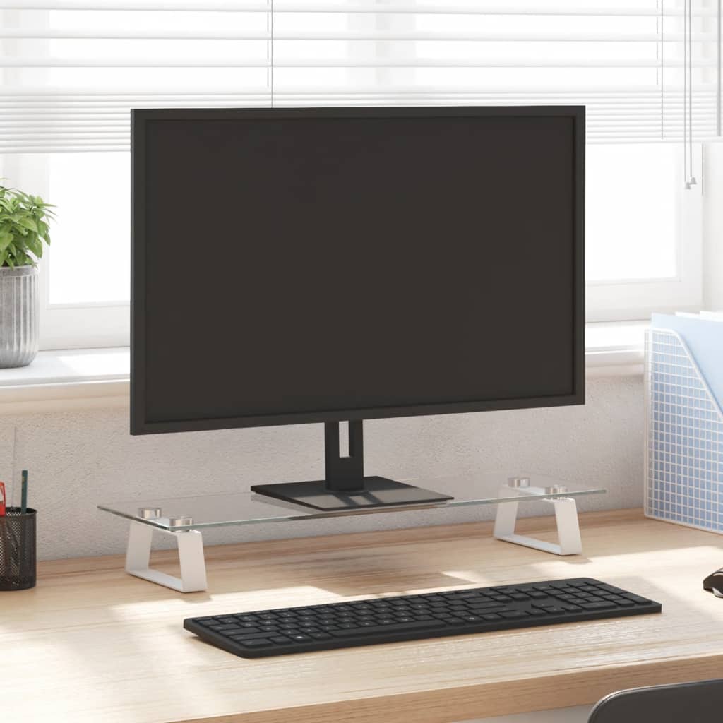 Stalak za monitor bijeli 60 x 20 x 8 cm kaljeno staklo i metal
